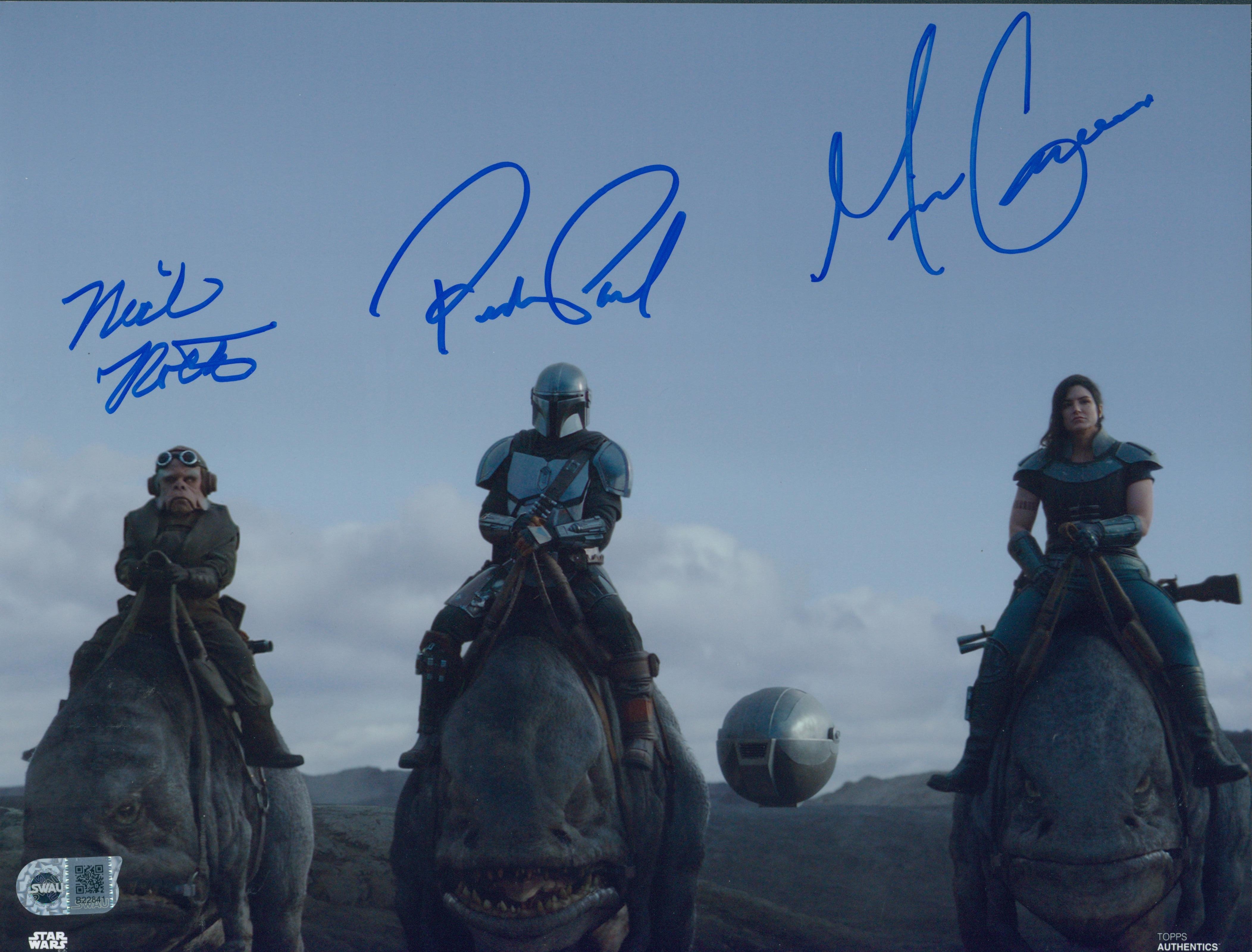 Pedro Pascal, Gina Carano, & Nick Nolte Signed 11x14 Photo - SWAU Authenticated - SWAU